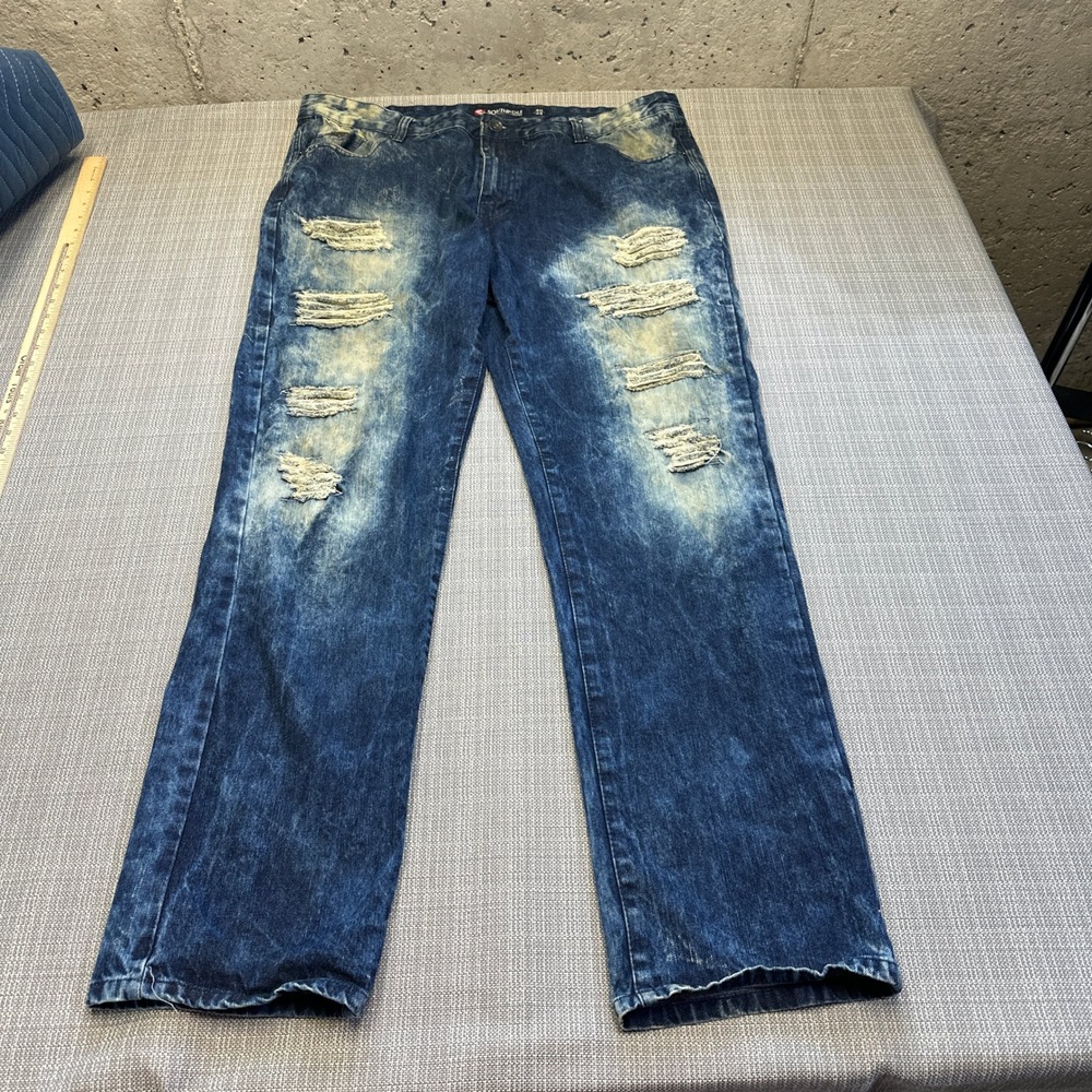 Southpole Mens Distressed Acid Wash Relaxed Fit Jeans Blue 40x34 Y2K Streetwear